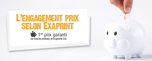 Aujourd’hui, afin de renforcer encore son engagement, pour toute commande d’un produit de la gamme Eco, Exaprint vous rembourse la différence si vous trouvez moins cher ailleurs !