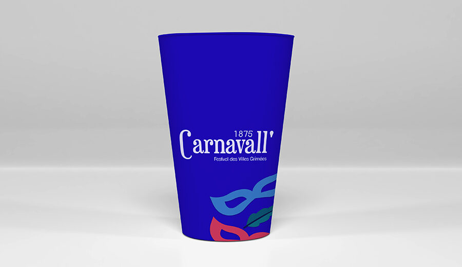 gobelet en plastique recyclable bleu avec inscription carnaval