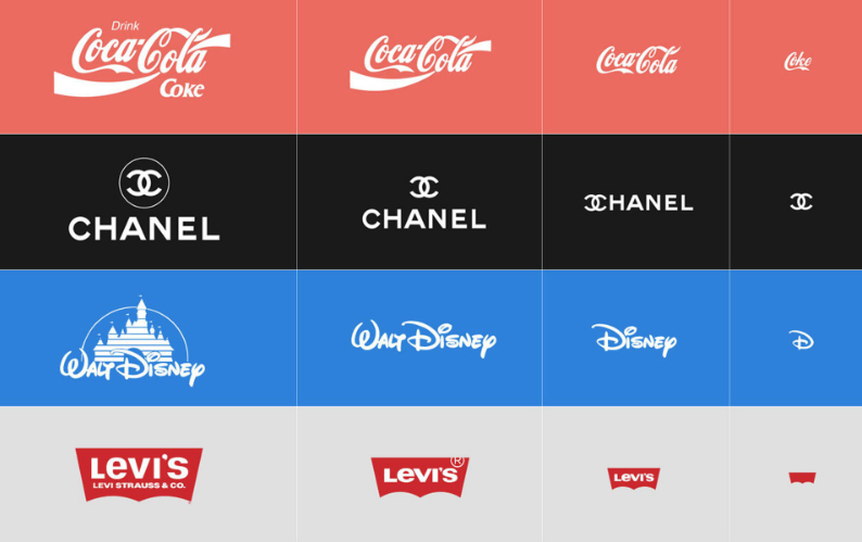 Tableau avec les logos des marques Coca, Chanel, Disney et Levi's de plus en plus responsive