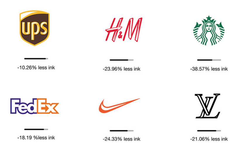 Exemples de logos éco-conçus et le taux d'encre économisé