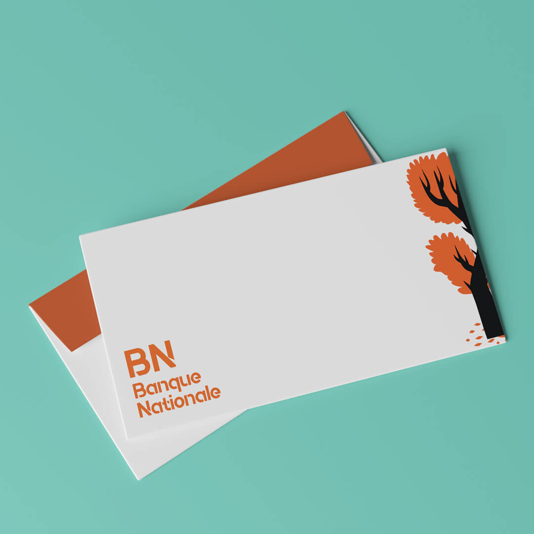 enveloppe orange et blanche avec faux logo de Banque Nationale