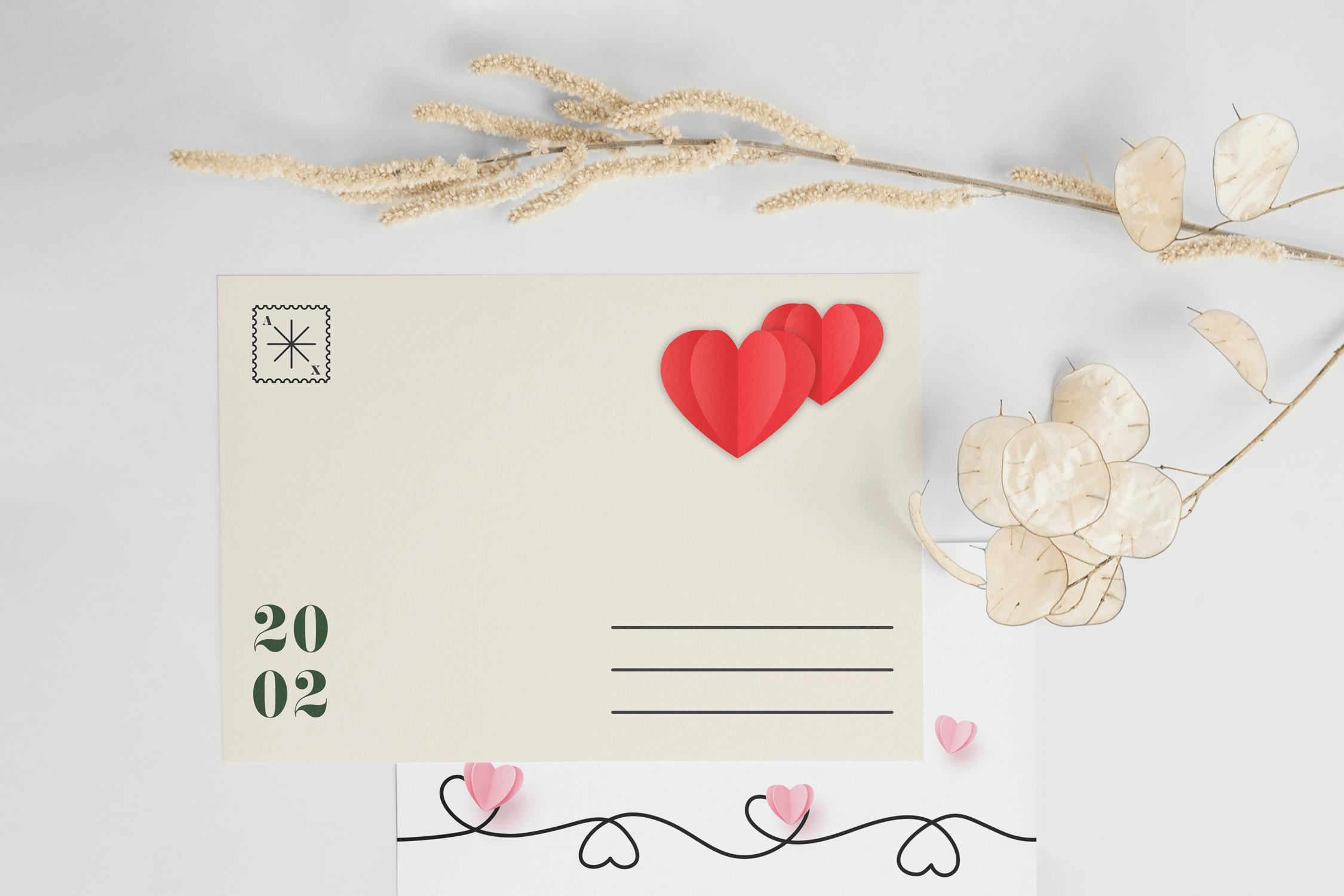 carte postale saint valentin avec des coeurs