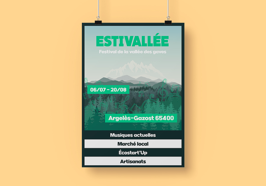affiche sur-mesure pour festival nommé "Estivallée"