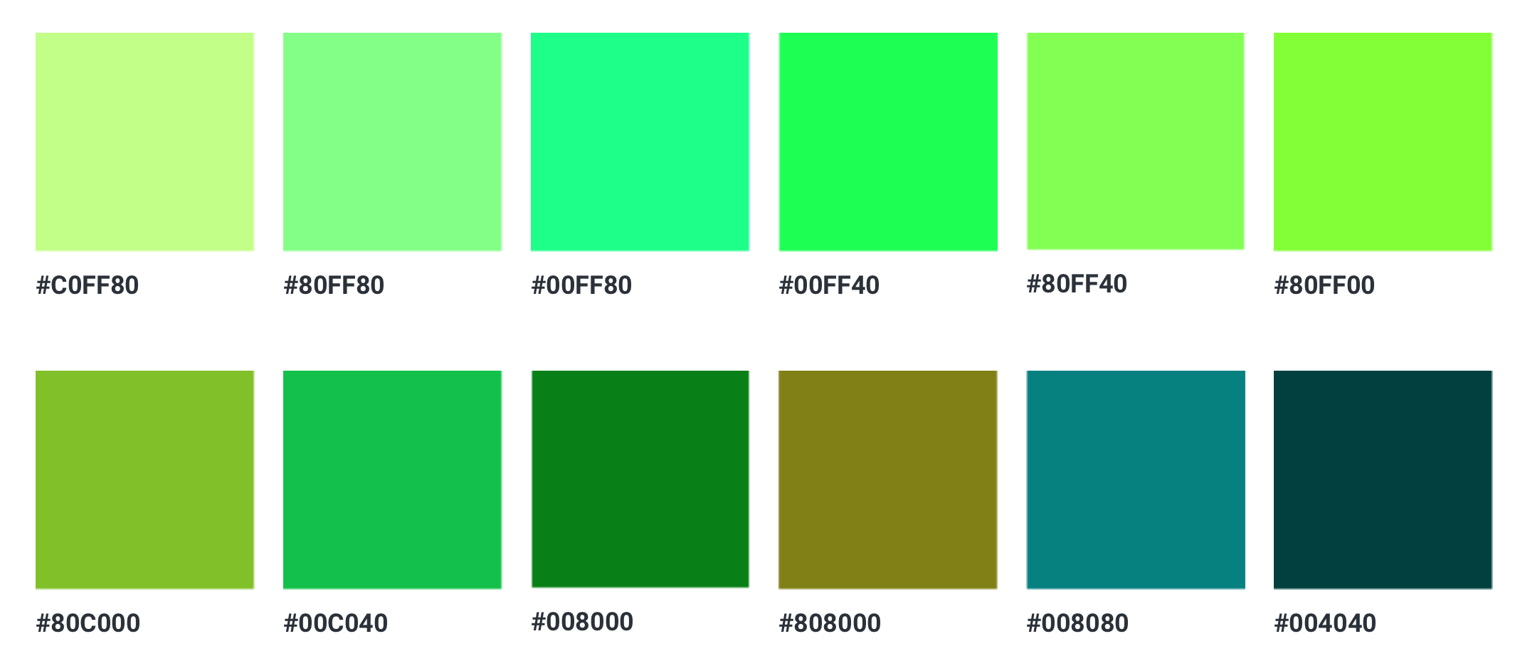 Palette de différents verts