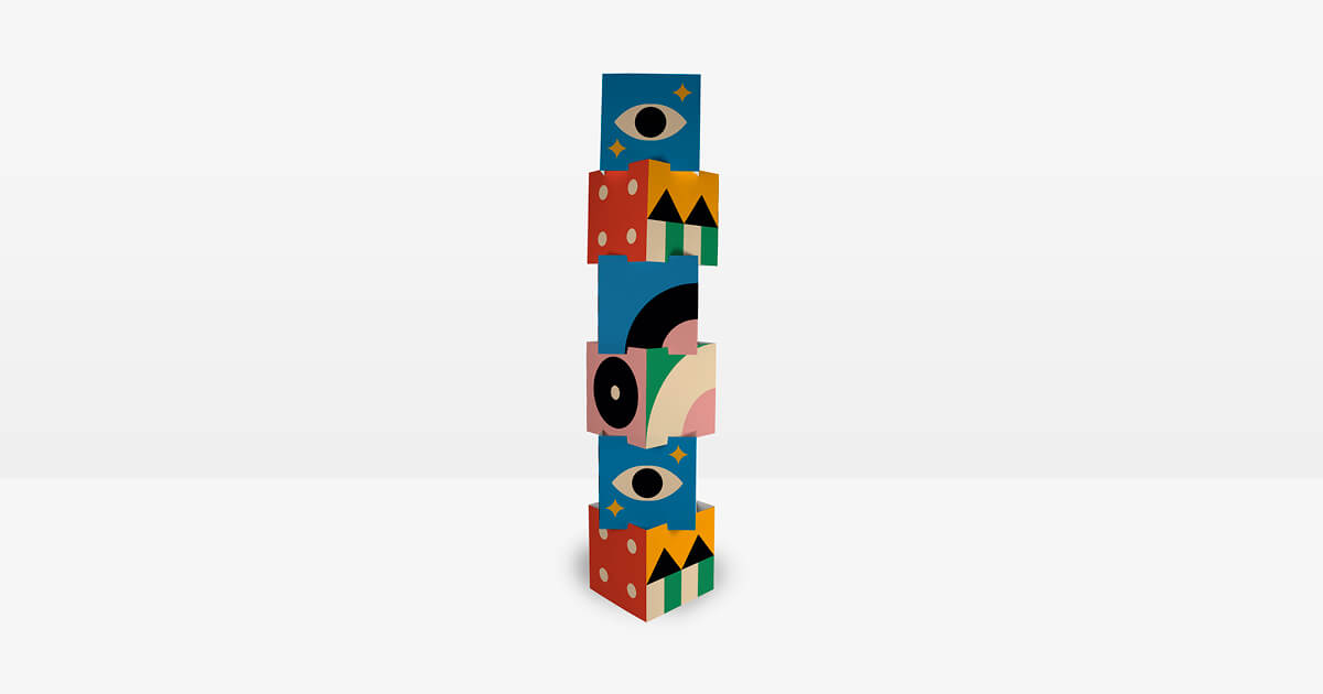 totem avec cubes empilables en carton recyclable supports plv