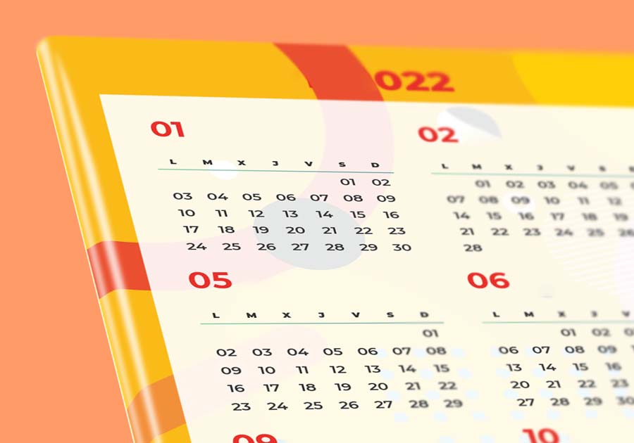 calendario publicitario contracolado rígido visto de cerca