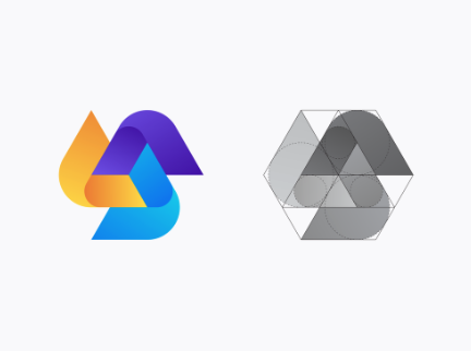 Logotipo de 3 colores con formas geométricas